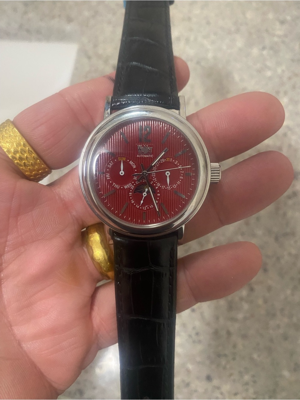Automatic Wohler Red Dial Leather Strap Watch